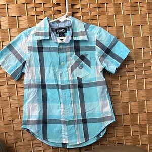 Chaps Aqua and Gray Plaid Kids Button Down Shirt